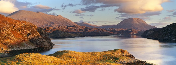 Foinaven and Arkle, Loch Inchard. October 2012. Hasselblad XPan 90mm.
