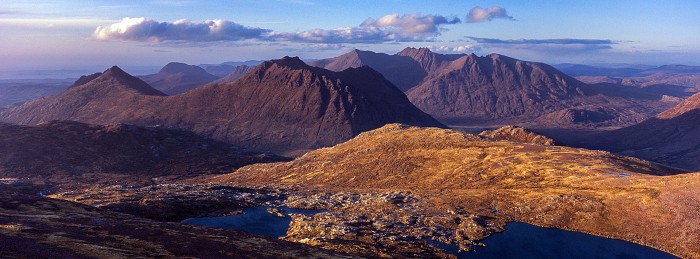 Beinn Dearg Mor and An Teallach, Fisherfield Forest, Hasselblad XPan 45mm. May 2018.