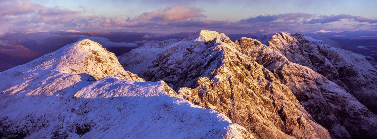 Last Evening Sunlight On The Aonach Eagach Ridge High Above Glen Coe, Scottish Highlands - View #4